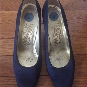 Salvatore Ferragamo Navy Blue Satin Shoes